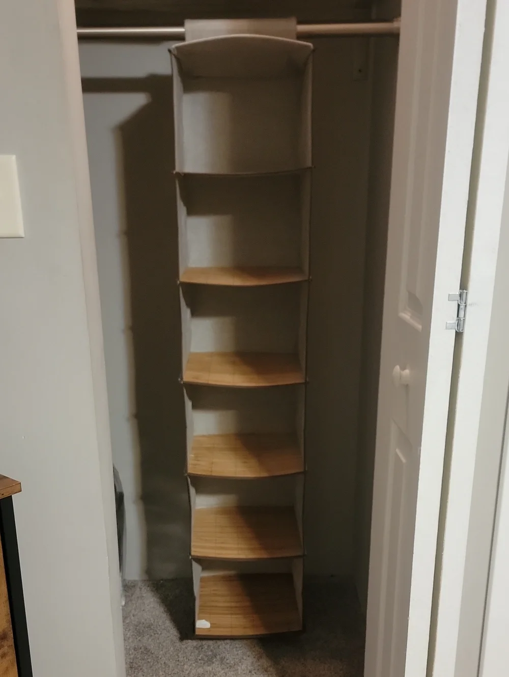 6 Shelf Hanging Closet Shelf Organizer - Beige with Bamboo Shelves